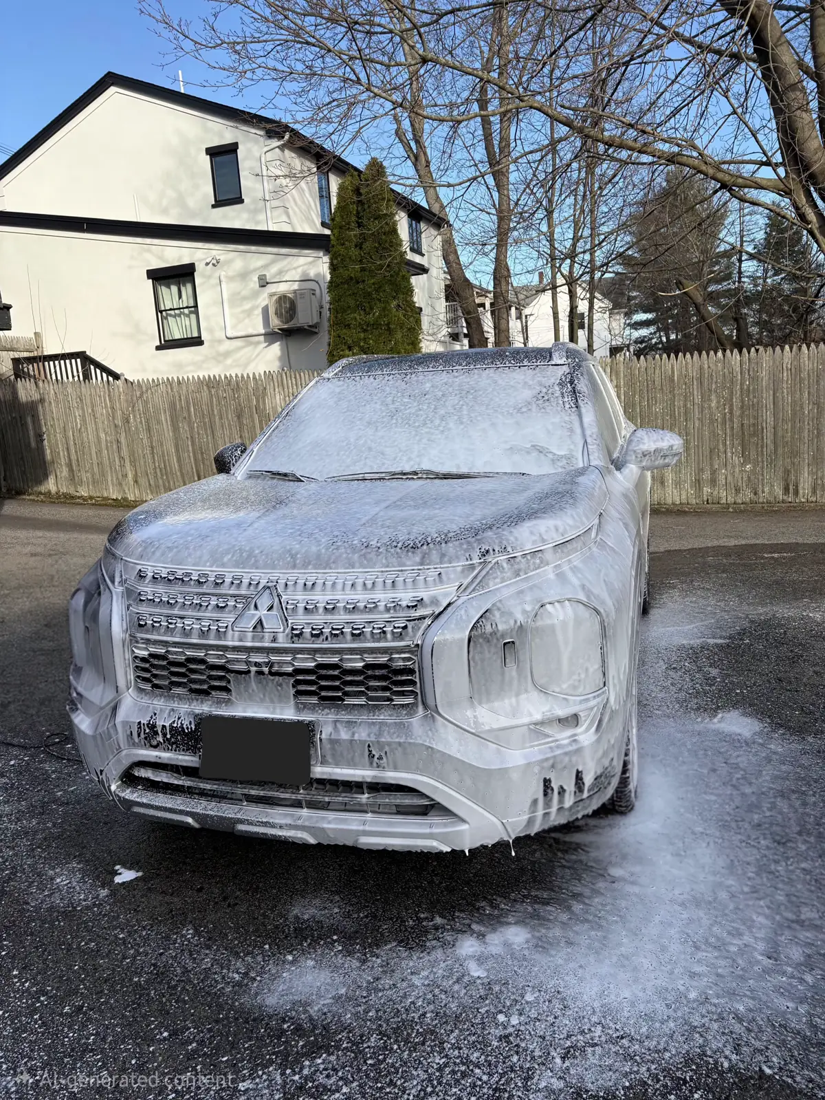 Mitsubishi Outlander covered in snow foam during a YD Detailers exterior wash